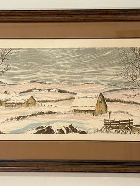 Vintage D. Suarez Signed Winter Scene Color Serigraph Framed Print 74/375 COA